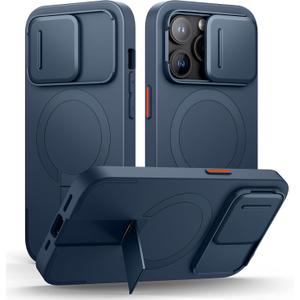 SURITCH for iPhone 14 Pro Case with Magnetic Camera Slide Cover and Adjustable Kickstand, Compatible with MagSafe, Shockproof Bumper Case Slim Protective Cover for iPhone 14 Pro 6.1 Inch, Blue