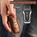 fits for Ford Key Fob Cover . Compatible with 2013-2017 F150 Mustang Explorer Fusion Edge MKZ MKC MKX Fits for Lincoln 5 Button Smart Leather Car Key Protector Fob Chain/Brown