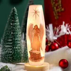 Crackle Glass Christmas Angel Lamp 12" Pre-Lit Lighted Vase Xmas Jar Gifts for Holiday Decoration