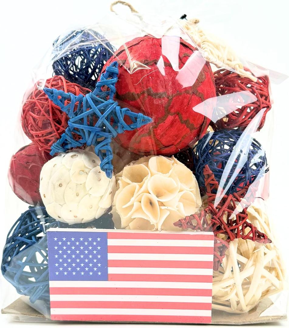 ANDALUCA American Flag Decorative 4th of July Large Vase Filler Bag with Orbs, Decorative Balls (Red, White & Blue)