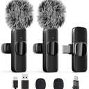 Professional Wireless Lavalier Lapel Microphone for iPhone, iPad, Mini Video Recording Mic for Interview Video Podcast Vlog YouTube & Livestream, Noise Reduction, Plug & Play, 2 Pack (Type-C port)
