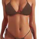 Women Two Piece Thong Bikini Set Sexy Halter Triangle Swimsuit String Brazilian Bathing Suits (Small, Coffee)
