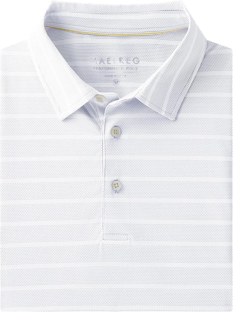 M MAELREG Golf Shirts for Men Short Sleeve Dry Fit Casual Striped Performance Moisture Wicking Collared Men's Polo Shirts (Lavender/White Stripe)