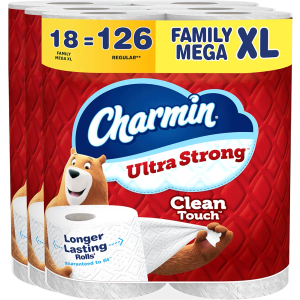 Charmin Ultra Strong Clean Touch Toilet Paper, 18 Family Mega XL Rolls = 126 Regular Rolls