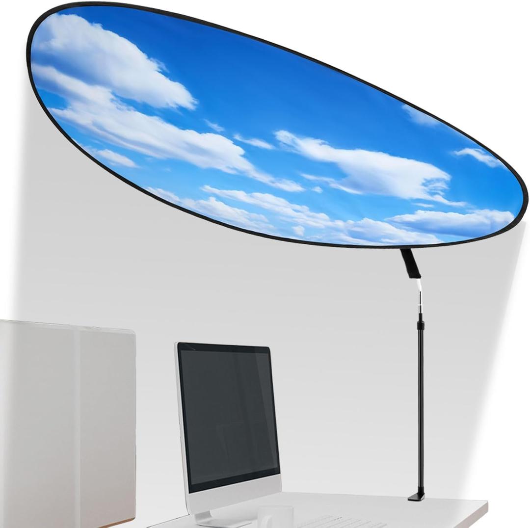 Juexica Large Adjustable Office Cubicle and Desk Shade,51'' Portable Cubicle Light Shade with Clamp Foldable Rotatable Canopy Blocks Light or Disturbance for Working Accessories(Blue Sky)