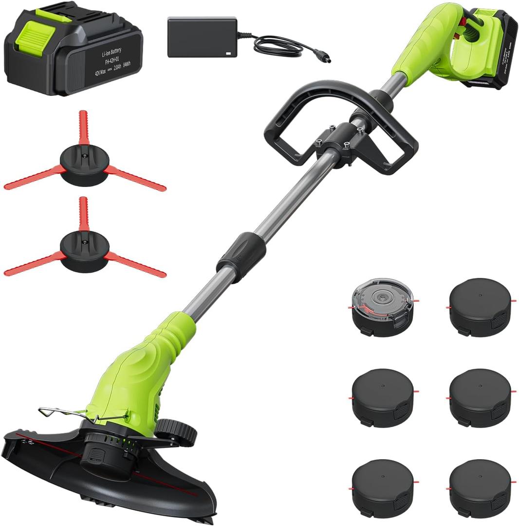 Aokia String Trimmer: Grass Edger with 4 Replacement Spools and 2 Blands - Lightweight Electric Lawn Cutter, 40V 2.0Ah Battery Powered Cordless Weed Wacker for Garden, Yard