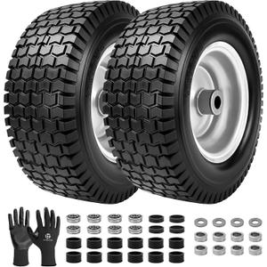 13x5.00-6 Flat Free Lawn Mower Tire and Wheel,13 x 5 x 6 Riding Lawn Mower Tires and Wheel With 3" Centered Hub and 3/4" & 5/8" Bearings (2-Pack)