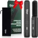 Beard Straightener for Men, Portable Cordless Heated Hair & Beard Straightening Brush with Anti-Scald & Ionic Technology, 3 Temperature Setting Comb for Home Travel