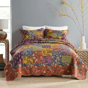 Secgo King Size Comforter Set- 100% Cotton Quilt King Size Set, Green, Sage bedspreads (96 * 108 Inch) with 2 Pillow Shams, Patchwork Reversible Lightweight Bedding