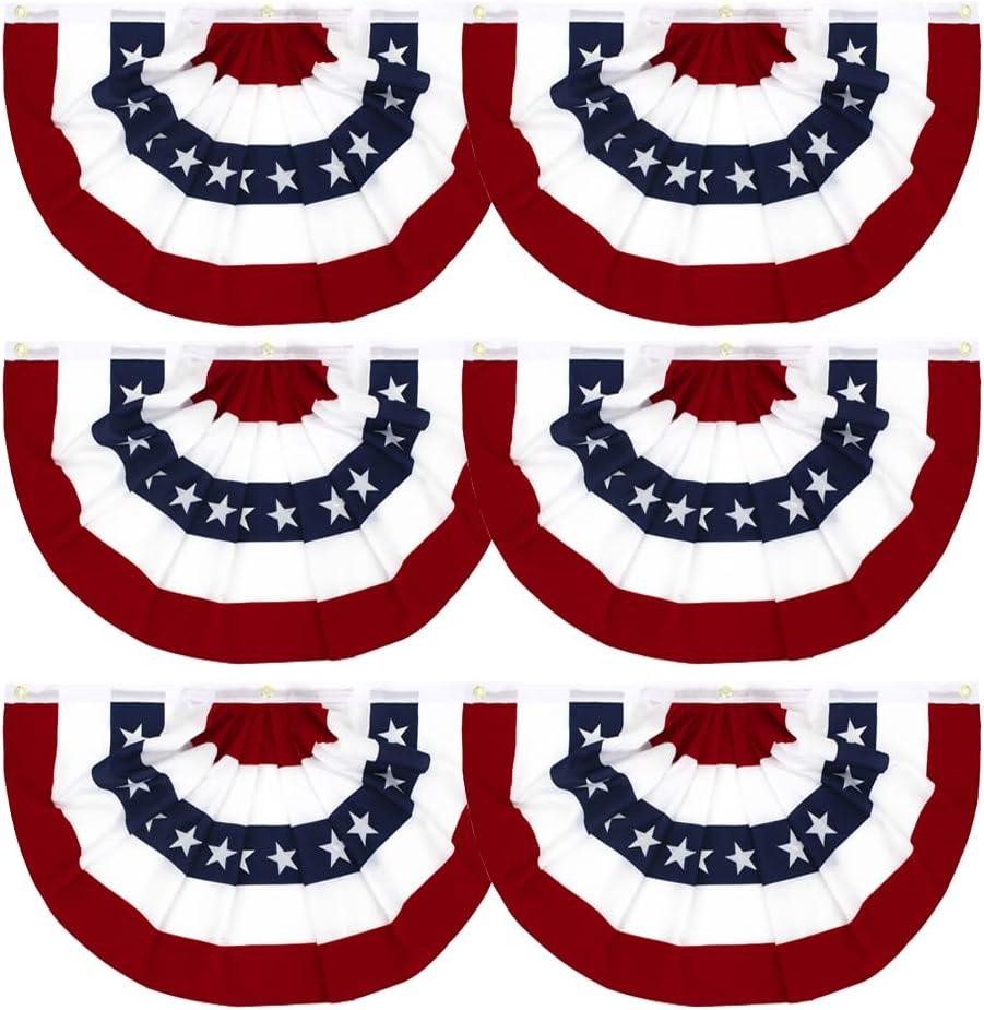 Flaglink 1.5x3Ft American Pleated Fan Flag Width Approx 90cm - US Patriotic Half Fan Bunting Flag 6 PACK