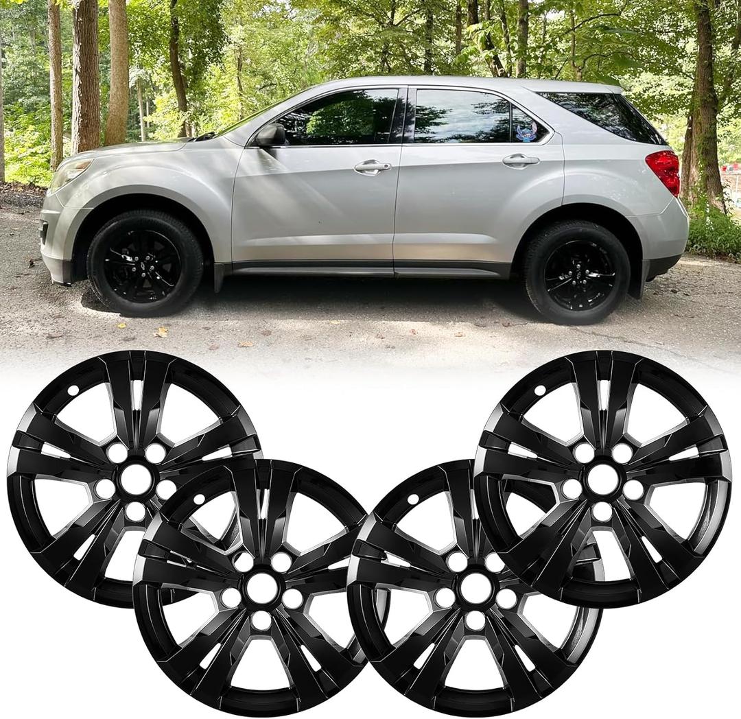 17 inch Wheel Skins for 2010-2015 Chevrolet Equinox Alloy Wheel, ABS Plastic Glossy Black Wheel Covers for 10-15 Chevy Equinox Wheel Rim Skin (4 Pieces)