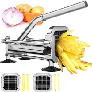 Befano French Fry Slicer, Stainless Steel Potato Cutter with 1/4 inch and 1/2 inch Blades for Thin and Thick Fries, Commercial French Fry Cutter for Homemade Sweet Potatoes Carrots, and Cucumbers