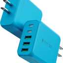 USB C Charger Block, [2-Pack] Type C Charger Fast Charging,50W 5-Port USB Wall Charger Multiport Type C Charging Block Cube for iPhone 17/16/15/14/13/12/11 Pro Max XS, iPad, Samsung & More-Blue