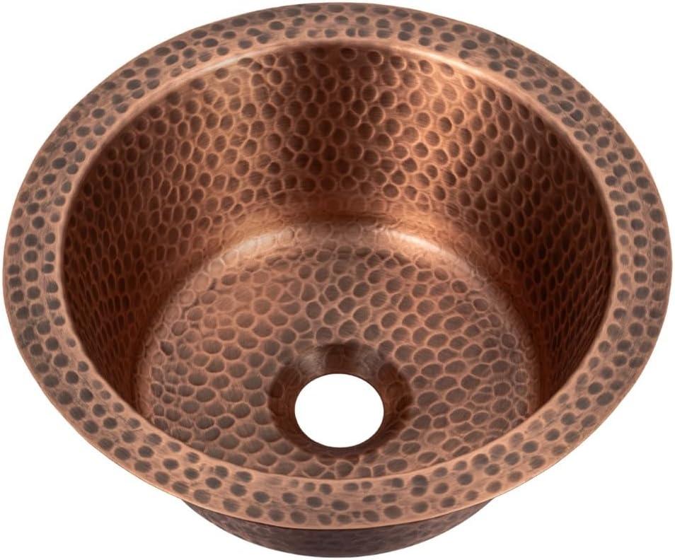 Monarch Abode Kitchen & Bar Sink – 12-inch Essex Dual Mount Drop in Bar Prep Sink, Hand Hammered Pure Copper Sinks, Drop in or Undermount Kitchen Sinks, Single Circular Dual Mount Bowl