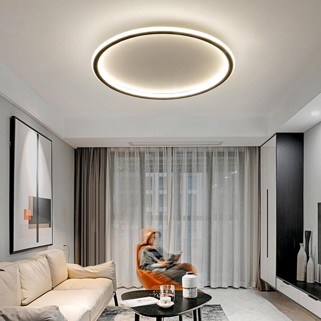 23.6 Inch Flush Mount Ceiling Light, 40-60W Round LED Ceiling Light Fixtures, Thin Modern Ceiling Lamp, Close to Ceiling Lights for Bedroom, Kitchen, Living Room, 3 Color Temperature Selectable (23.6IN)