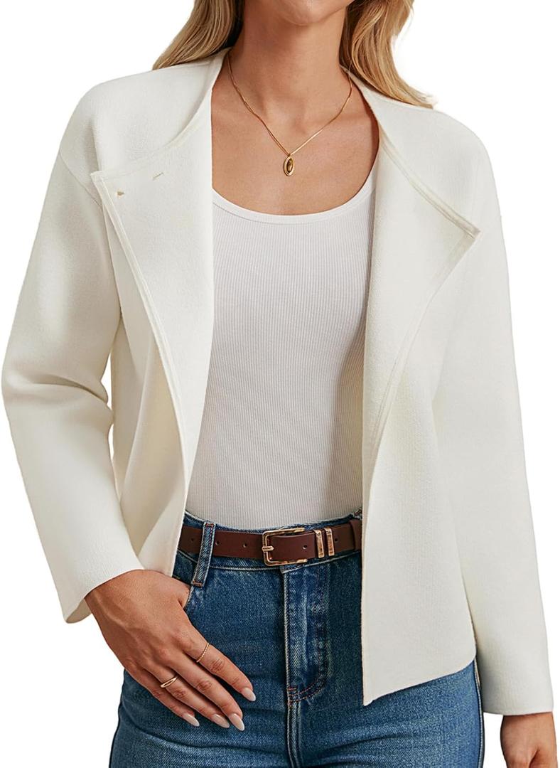 GRACE KARIN Womens Cropped Knit Sweater Blazer, Oversized Open Front Jackets 2026 Spring, Laple Cardigans Dressy Casual (White, L)