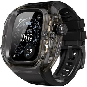 for Apple Watch Ultra 3/2/1 49mm Case [One-Click Open Design] [Aluminum Alloy Inner Frame] [Military Grade Shockproof] Luxury and Rugged Cover with Band for Apple Watch 49mm (Total Black)