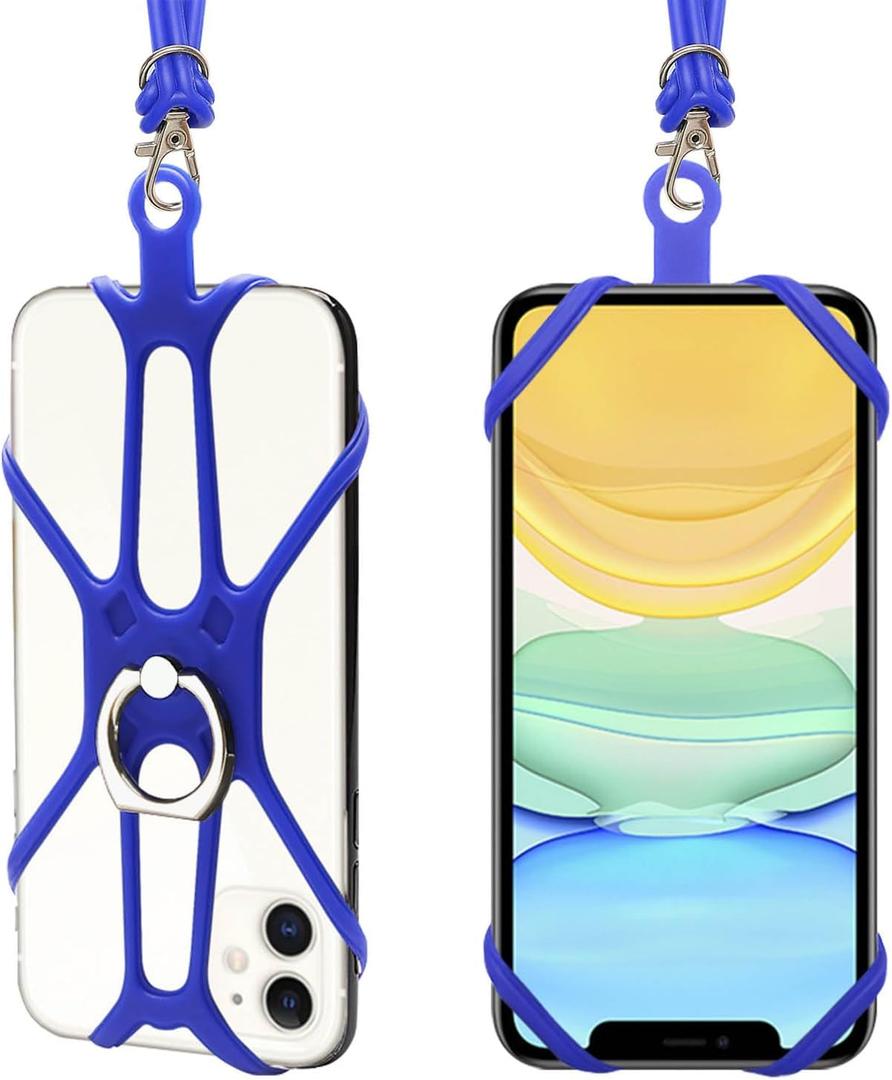 Kinizuxi 2 Packs Cell Phone Lanyard Holder Crossbody Neck Strap with Phone Ring Grip, Universal Smartphone Lanyard for iPhone Lanyards Around the Neck Compatible with Most Smartphones(Blue)