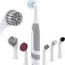 kHelfer Electric Cleaning Brush with Battery Power, KH6A Small Electric Grout Brush&5 Replacement Brush, Lightweight Waterproof Stainless Steel Wire Brush for Grout, Tile, Corner, Kitchen, Bathroom (Gray& White)