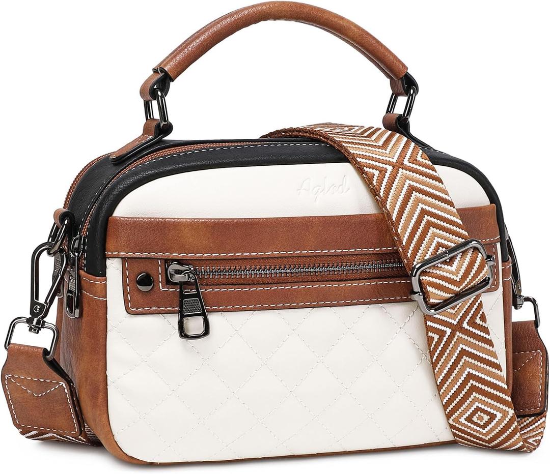 Crossbody Bags for Women Vegan Leather Shoulder Handbags Small Cross Body Purses for Women Trendy with Wide Strap (Beige-brown-black)