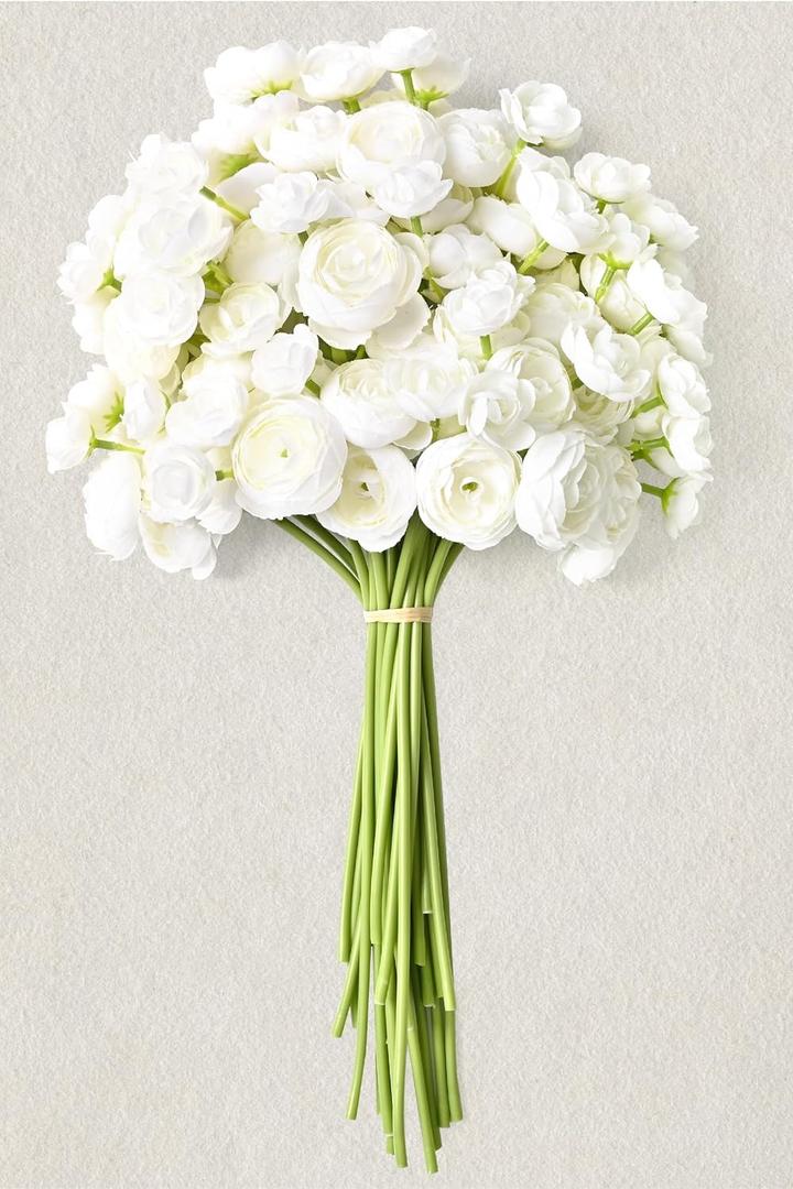 Waipfaru Ranunculus Artificial Flowers, 18Pcs 14In Fake Peonies Artificial Flowers, White Faux Flower for Vase Silk Flower Real Touch Faux Peony Bulk for DIY Wedding Bouquet Home Bridal Shower Decor