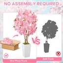 No-Splice Trunk Artificial Cherry Blossom Tree 5FT, Realistic Fake Tree Indoor Plants for Spring, Faux Cherry Tree with Tall White Planter for Living Room Bedroom Office Entryway Home Decor
