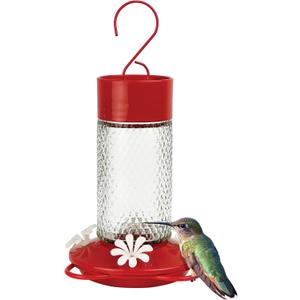 Nature's Way Hanging Glass Hummingbird Feeder for Outdoor Dcor, 13 Ounce Capacity Nectar Feeder, Ant Moat, 4 Easy to Clean Flexible Ports, Red