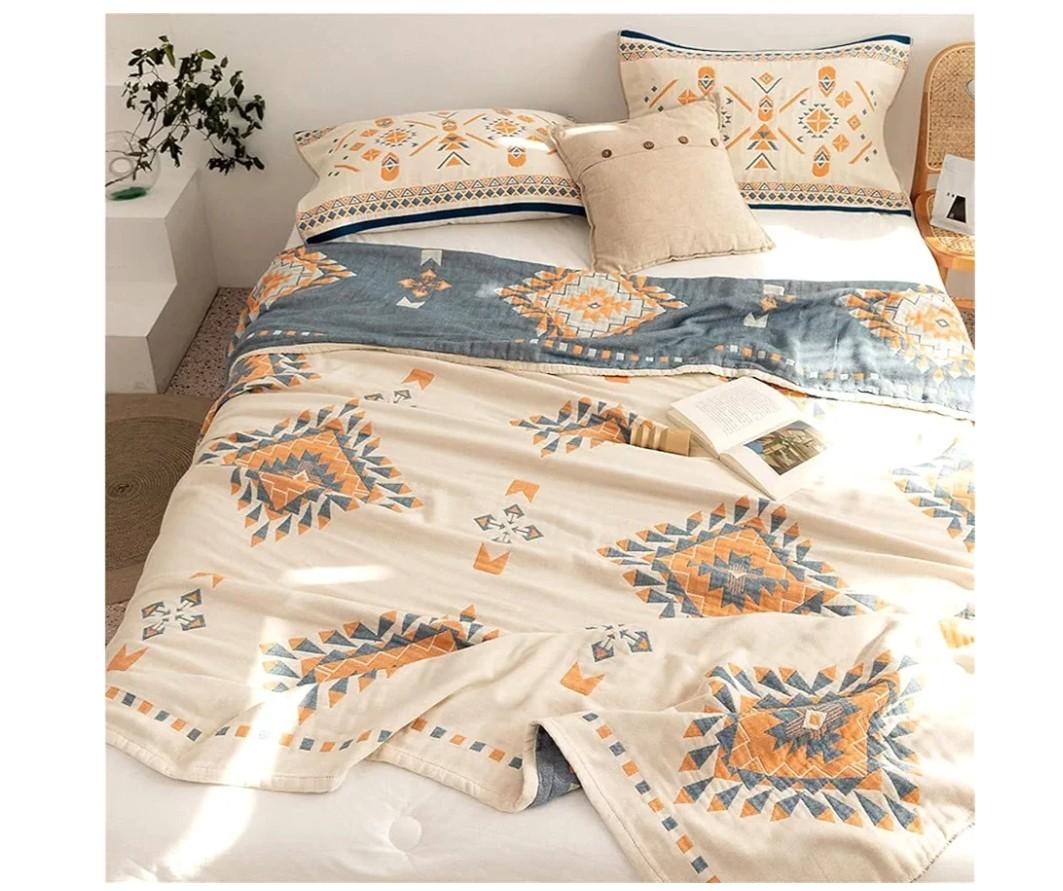 MSGKV Spring Blankets Cotton Throw Blanket 60''x 80'' Muslin Blanket for Couch Bed Chair, Soft Bed Cotton Quilted Boho Quilts Blankets Gifts for Women