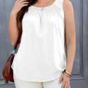 Beautife Women Plus Size Sleeveless Tank Tops Loose Fit Smocked Crew Neck Summer Casual Curved Hem Tunic Tees White (White)