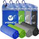 YQXCC 4 Pack Cooling Towels | 40"x12" | Cool for Neck and Face | Microfiber Soft Breathable Chilly | for Yoga, Sport, Golf, Gym, Camping, Running & More Activities (Dark Blue/ Green/ Light Gray/ Dark Gray)