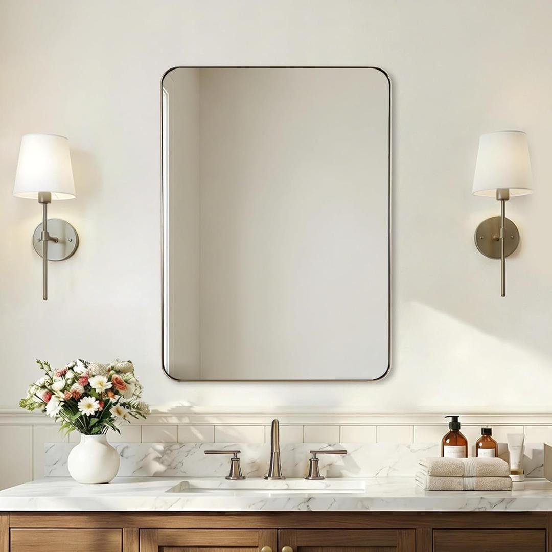 ANDY STAR Brushed Champagne Bronze Mirrors for Bathroom Sink, 22x30 Inch Bathroom Vanity Mirror with Rectangular Metal Frame-Modern Clean Design with Superior Stainless Steel Frame