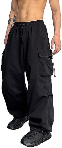 OYOANGLE Men's Cargo Pants Elastic Waist Flap Pockets Hip Hop Baggy Harem Pants Large