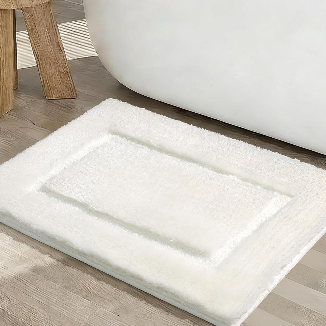 RORA White Bathroom Rugs Mat Ultra Absorbent Non-Slip Bath Mat, Plush Luxury Quick Dry Bath Rugs for Floor, Shower, Tub 18" x 24"