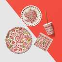 2 x Coterie Paisley Paper Cups (Set of 10) - Red and Green Floral Fancy Cups for Christmas, Holidays, Bridal Showers, and More - Winter Floral Party Supplies | 9oz