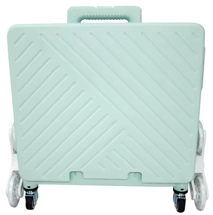 Folding Utility Cart Portable Rolling Crate Handcart Shopping Trolley Collapsible Tool Box, with Lid, Basket on 4 Rotate Wheels, for Grocery, Office, Teacher, Travel Shop Move Luggage (Green)