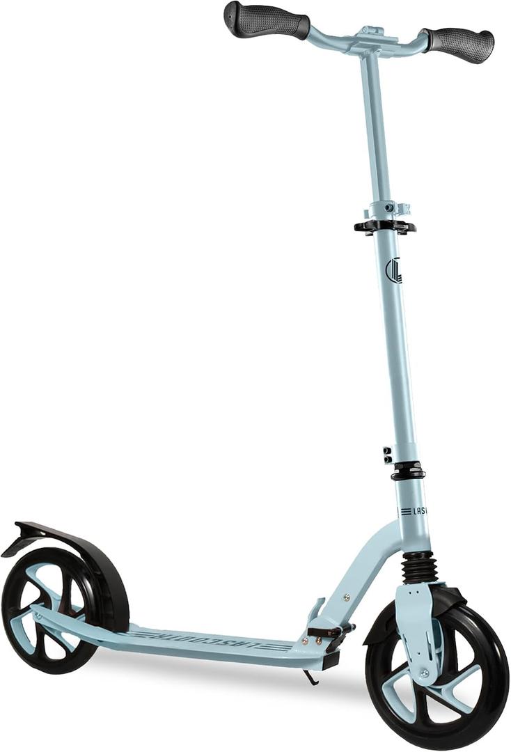 LaScoota Kick Scooter for Kids Ages 6+, Teens & Adults, Large 8" Sturdy Urethane Wheels. Adjustable Handlebar, Lightweight, Foldable, 220lbs Max Load