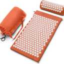Sivan Health and Fitness Acupressure Mat and Pillow Set - Grounding Mat for Stress, Back & Neck Pain - Acupuncture Point Massage Mat for Muscle Relaxation, Sciatica, & Meditation - Includes Carry Bag (Large, Orange/White)