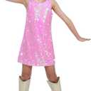 Sinkawa Jackets Girls Sequin Dress Sparkly Sleeveless Costume Prom Concert Party Outfit with Glitter Microphone Prop-Medium Light Pink