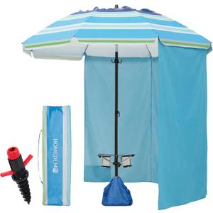 HOMEDEMO 8FT Large Beach Umbrella with Weight Bag & Sand Anchor, Outdoor Umbrellas with Adjustable Aluminum Pole and Table, Heavy Duty Windproof & UPF 50+
