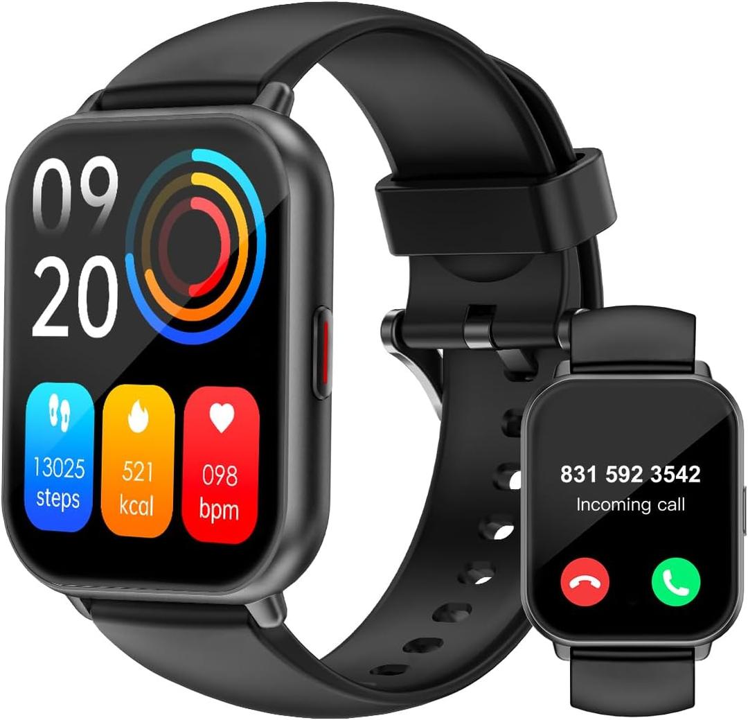 RUIMEN Smart Watches for Women Men (Answer/Make Calls), 1.8" Smartwatch for iOS/Android Phones, Fitness Tracker Heart Rate/Sleep Monitor Digital Watch Waterproof (2 Bands Included), Black