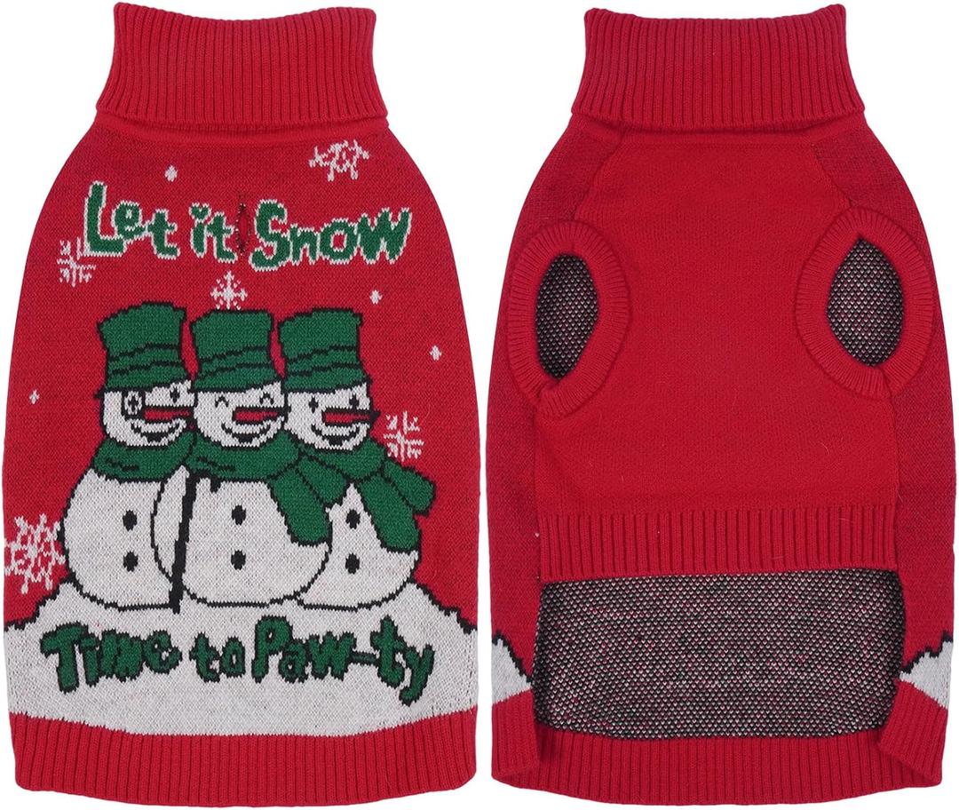 IECOii Christmas Dog Sweater for Large Dogs Girl Boy, XXXL Dog Christmas Sweater with Leash Hole, Xmas Pet Turtleneck for Festive, Holiday Snowman Snowflake Pattern for Christmas Photos, Red, 3XL