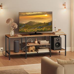 HOOBRO TV Stand with Power Outlets to 65 Inches, TV Console Table with Open Storage Shelves, Industrial Media Entertainment Center for Living Room Bedroom, Rustic Brown and Black BF40DS01, 55 Inch