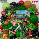 Pixel Gamer Birthday Decorations for Boys All in One Party Decor Kit with Authentic Biome Colors (Cocoa Brown, Jungle Green, Black) Includes TNT & Controller Foil Balloons, Backdrop, and Tablecloth