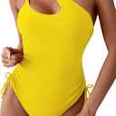 Eomenie Women's One Piece One Shoulder Swimsuit with Drawstring Tummy Control Bathing Suit Sexy High Cut Swim Suits, M