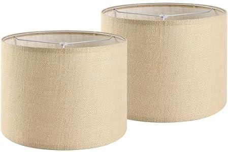 GO&SO Set of 2 Lamp Shades for Table Lamps Floor Lamps Rustic Brown Drum Lampshades- 13" Top x 13" Bottom x 10" High (Spider) Natural Burlap - Medium Lampshades Modern -Farmhouse Assembly Required