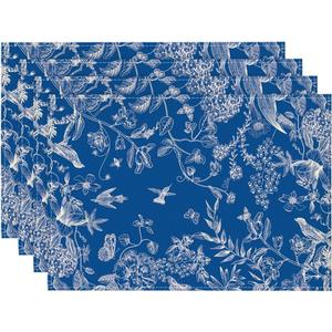 Artoid Mode Hydrangea Flowers Branches Chinoiserie Spring Placemats Set of 4, 12x18 Inch Blue Table Mats for Party Kitchen Dining Decoration (Navy)