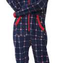 dressfan Unisex Pajamas Plaid Hooded Cozy Jumpsuit Zipper Onesie Christmas Pajamas for Family Couples Women Men (Small, Blue Red Check)