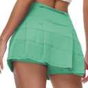 2 x Women's Tennis Skirts High Waisted Athletic Golf Skorts with Pockets Skirts for Women Casual Workout Built-in Shorts (Green, XL)