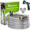 Garden Hose 75 ft, Stainless Steel Metal Water Hose with Nozzle, Flexible and Durable, Rust Proof, No-Kink, Heavy Duty, Leakproof 3/4'' Brass Fittings, Lightweight Hose for Patio, Lawn