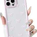 NITITOP Compatible with iPhone 12 Pro Max Case Cute Clear Durable Ribbon Bowknot Pattern for Girls Women Soft TPU Transparent Full Camera Lens Shockproof Protective Phone Cover - Pink